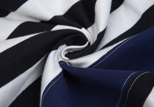 ローブドシャンブル コムデギャルソンrobe de chambre COMME des GARCONS 裾ラウンドカットボーダー切替Tシャツ 白黒紺M位 K-102552_010