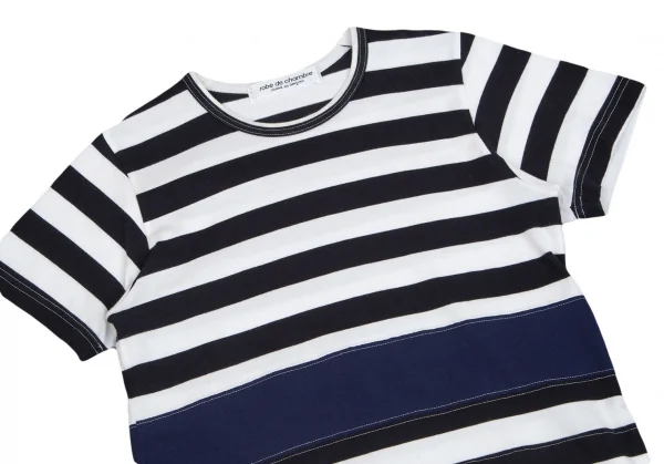 ローブドシャンブル コムデギャルソンrobe de chambre COMME des GARCONS 裾ラウンドカットボーダー切替Tシャツ 白黒紺M位 K-102552_002
