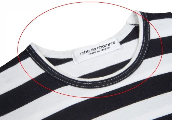 ローブドシャンブル コムデギャルソンrobe de chambre COMME des GARCONS 裾ラウンドカットボーダー切替Tシャツ 白黒紺M位 K-102552_003