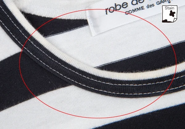 ローブドシャンブル コムデギャルソンrobe de chambre COMME des GARCONS 裾ラウンドカットボーダー切替Tシャツ 白黒紺M位 K-102552_004