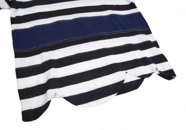 ローブドシャンブル コムデギャルソンrobe de chambre COMME des GARCONS 裾ラウンドカットボーダー切替Tシャツ 白黒紺M位 K-102552_006