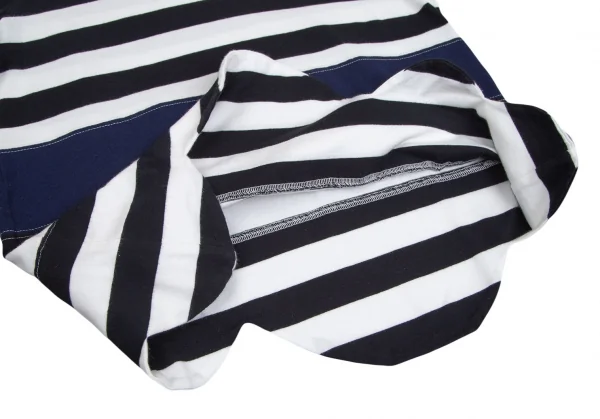 ローブドシャンブル コムデギャルソンrobe de chambre COMME des GARCONS 裾ラウンドカットボーダー切替Tシャツ 白黒紺M位 K-102552_008