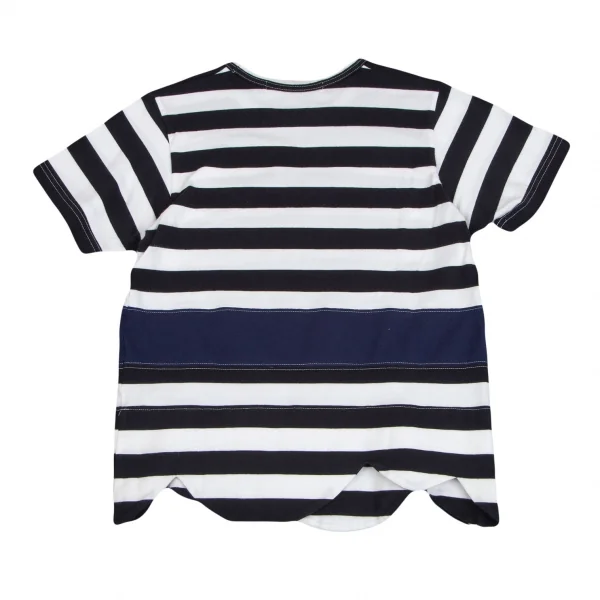 ローブドシャンブル コムデギャルソンrobe de chambre COMME des GARCONS 裾ラウンドカットボーダー切替Tシャツ 白黒紺M位 K-102552_009