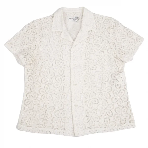 ローブドシャンブル コムデギャルソンrobe de chambre COMME des GARCONSコットンレース開襟半袖シャツ 白M K-102555_002