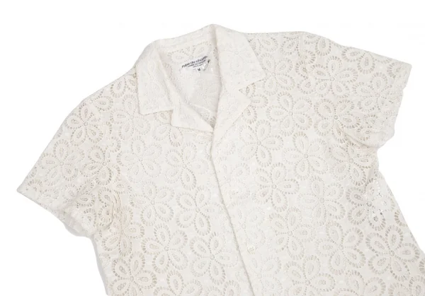 ローブドシャンブル コムデギャルソンrobe de chambre COMME des GARCONSコットンレース開襟半袖シャツ 白M K-102555_003