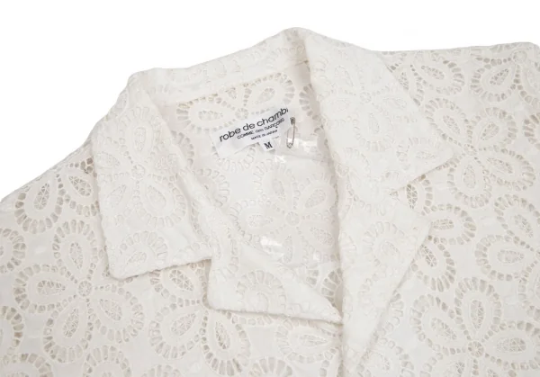 ローブドシャンブル コムデギャルソンrobe de chambre COMME des GARCONSコットンレース開襟半袖シャツ 白M K-102555_004
