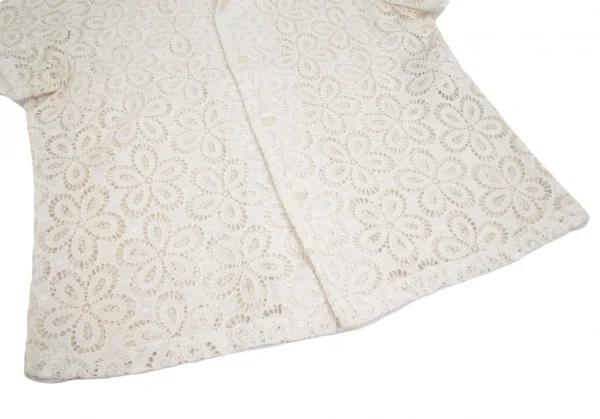 ローブドシャンブル コムデギャルソンrobe de chambre COMME des GARCONSコットンレース開襟半袖シャツ 白M K-102555_008