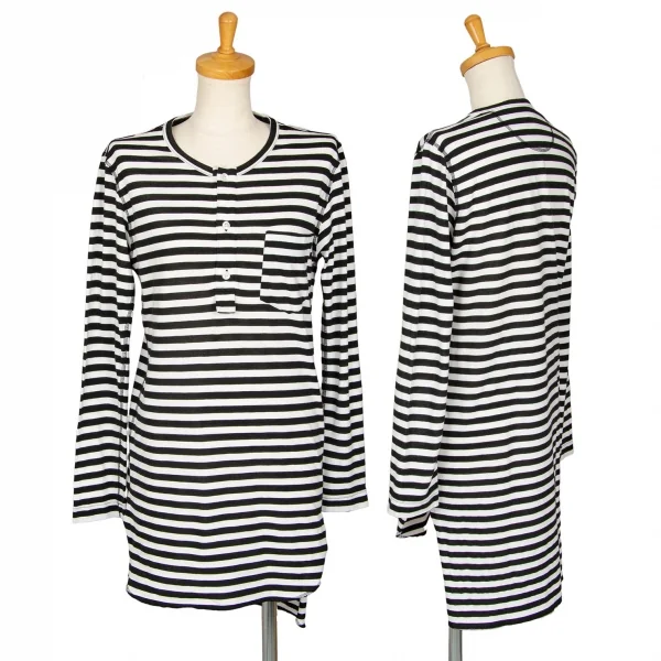 サイトs'yte コットンボーダーヘンリーネックロングカットソー 白黒S K-102585_001