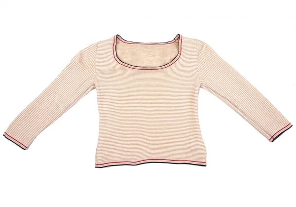 ミュウミュウMIU MIU ボーダーショートニットソー ベージュ赤黒38 K-102592_002