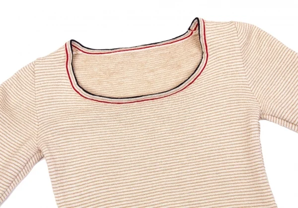 ミュウミュウMIU MIU ボーダーショートニットソー ベージュ赤黒38 K-102592_003