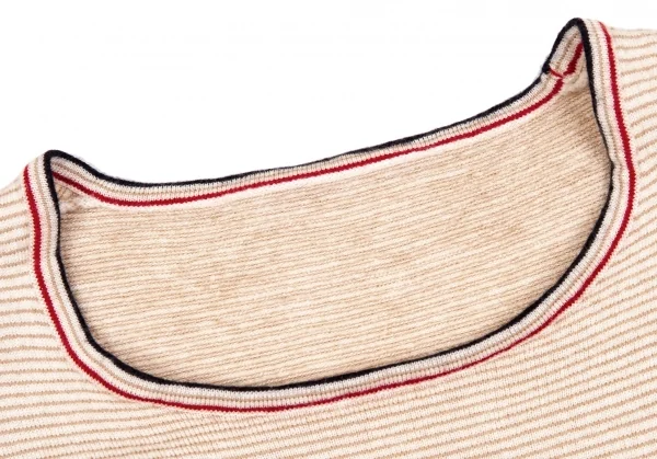 ミュウミュウMIU MIU ボーダーショートニットソー ベージュ赤黒38 K-102592_004