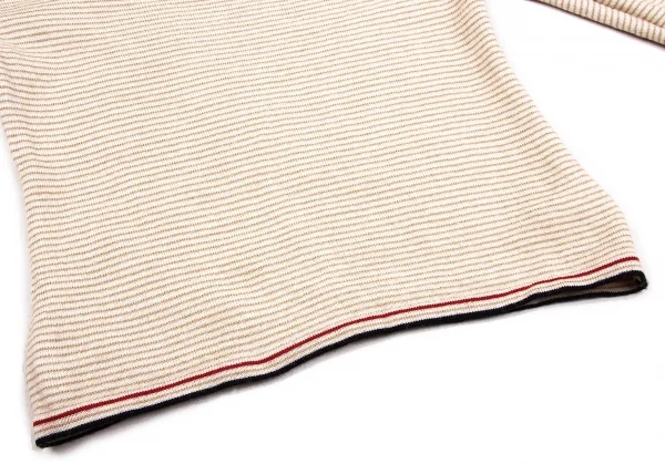 ミュウミュウMIU MIU ボーダーショートニットソー ベージュ赤黒38 K-102592_007