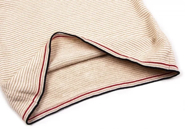 ミュウミュウMIU MIU ボーダーショートニットソー ベージュ赤黒38 K-102592_008