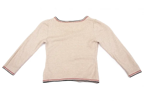 ミュウミュウMIU MIU ボーダーショートニットソー ベージュ赤黒38 K-102592_009