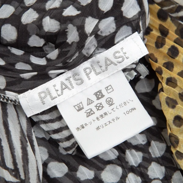 プリーツプリーズPLEATS PLEASE ネイティブプリントプリーツスクエアポンチョ 白黒黄F K-102618_014