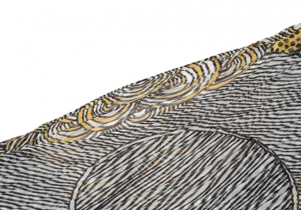 プリーツプリーズPLEATS PLEASE ネイティブプリントプリーツスクエアポンチョ 白黒黄F K-102618_003