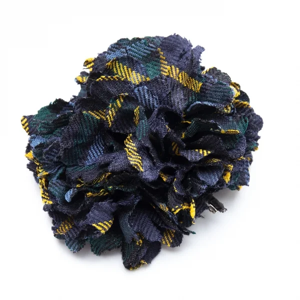 トリコ コムデギャルソンtricot COMME des GARCONS チェック柄フラワーブローチコサージュ 水色黄黒 K-102663_001