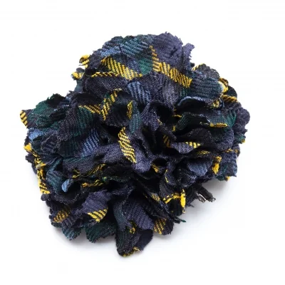 トリコ コムデギャルソンtricot COMME des GARCONS チェック柄フラワーブローチコサージュ 水色黄黒