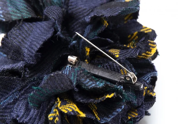 トリコ コムデギャルソンtricot COMME des GARCONS チェック柄フラワーブローチコサージュ 水色黄黒 K-102663_004