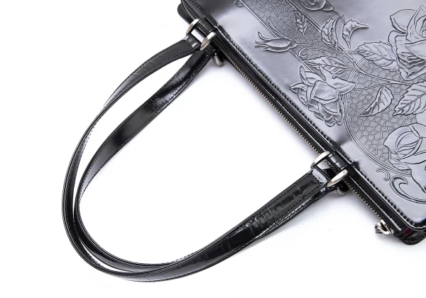 ジャンポールゴルチエJean Paul GAULTIER レザーニューローズエンボスハンドバッグ 黒 K-102667_014