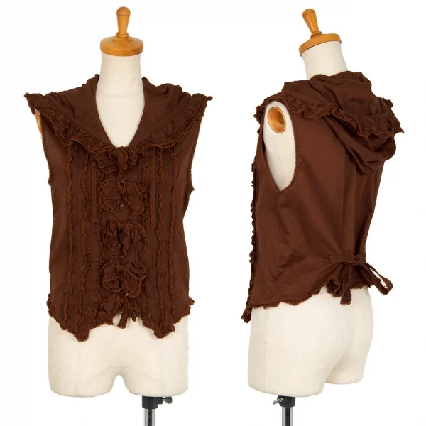 ワンダフルワールド カネコイサオWONDERFUL WORLD KANEKO ISAO フリルリボンデザインフーテッドノースリーブシャツ 茶M位 K-102674_001