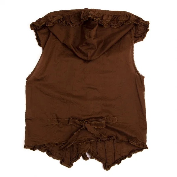 ワンダフルワールド カネコイサオWONDERFUL WORLD KANEKO ISAO フリルリボンデザインフーテッドノースリーブシャツ 茶M位 K-102674_011