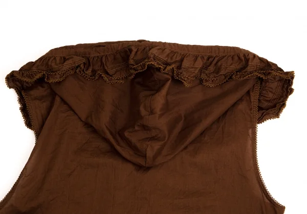 ワンダフルワールド カネコイサオWONDERFUL WORLD KANEKO ISAO フリルリボンデザインフーテッドノースリーブシャツ 茶M位 K-102674_012