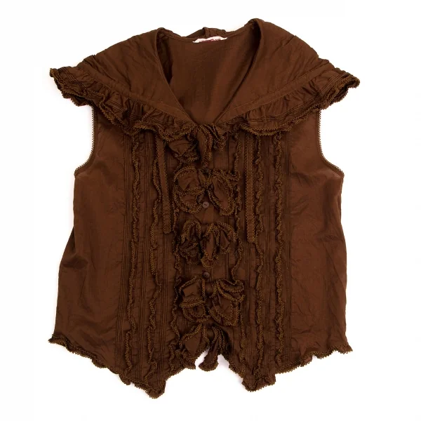 ワンダフルワールド カネコイサオWONDERFUL WORLD KANEKO ISAO フリルリボンデザインフーテッドノースリーブシャツ 茶M位 K-102674_002