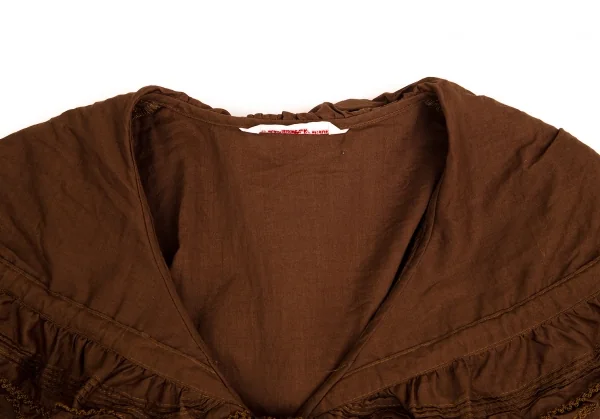 ワンダフルワールド カネコイサオWONDERFUL WORLD KANEKO ISAO フリルリボンデザインフーテッドノースリーブシャツ 茶M位 K-102674_003