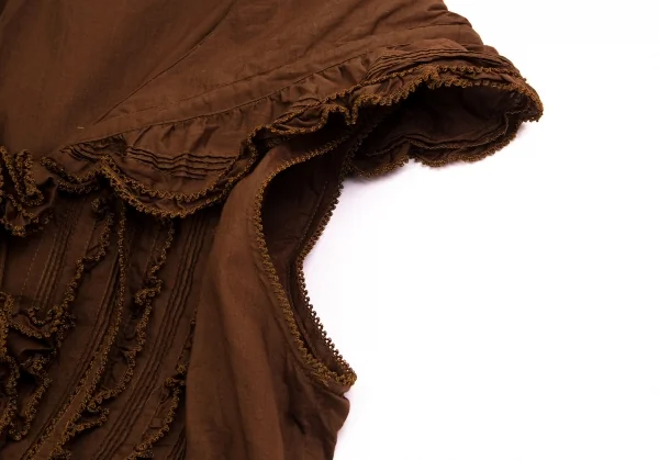 ワンダフルワールド カネコイサオWONDERFUL WORLD KANEKO ISAO フリルリボンデザインフーテッドノースリーブシャツ 茶M位 K-102674_005