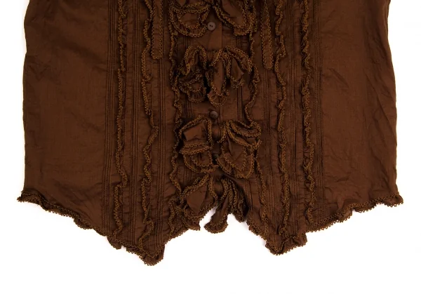 ワンダフルワールド カネコイサオWONDERFUL WORLD KANEKO ISAO フリルリボンデザインフーテッドノースリーブシャツ 茶M位 K-102674_008