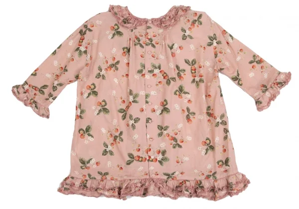 ワンダフルワールド カネコイサオWONDERFUL WORLD KANEKO ISAO ストロベリー総柄バックボタンフリルデザイン5分袖トップス 薄ピンクM位 K-102675_010