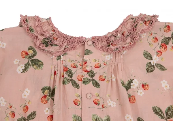 ワンダフルワールド カネコイサオWONDERFUL WORLD KANEKO ISAO ストロベリー総柄バックボタンフリルデザイン5分袖トップス 薄ピンクM位 K-102675_011