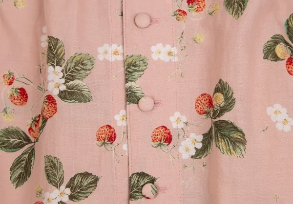ワンダフルワールド カネコイサオWONDERFUL WORLD KANEKO ISAO ストロベリー総柄バックボタンフリルデザイン5分袖トップス 薄ピンクM位 K-102675_012