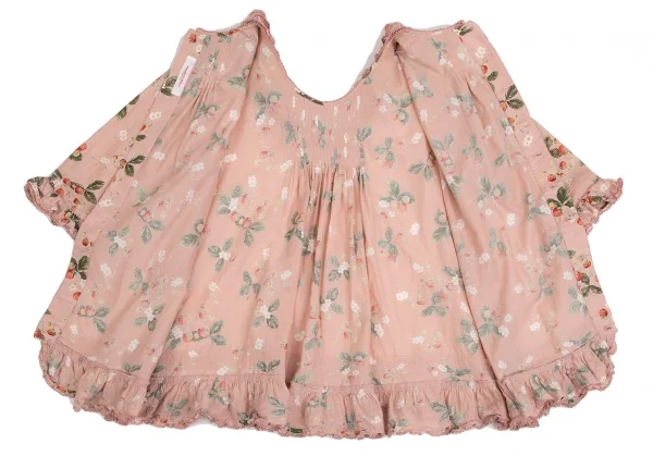 ワンダフルワールド カネコイサオWONDERFUL WORLD KANEKO ISAO ストロベリー総柄バックボタンフリルデザイン5分袖トップス 薄ピンクM位 K-102675_013