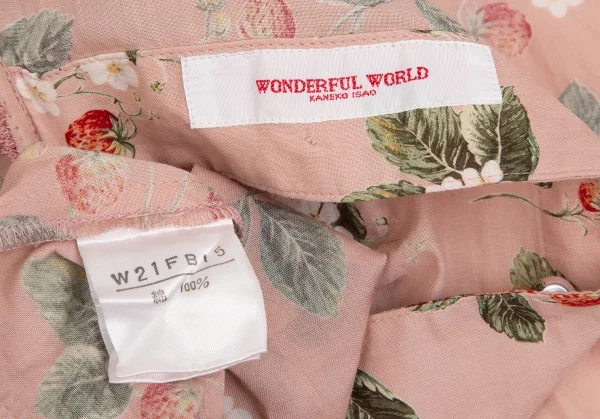 ワンダフルワールド カネコイサオWONDERFUL WORLD KANEKO ISAO ストロベリー総柄バックボタンフリルデザイン5分袖トップス 薄ピンクM位 K-102675_016