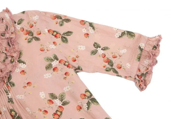 ワンダフルワールド カネコイサオWONDERFUL WORLD KANEKO ISAO ストロベリー総柄バックボタンフリルデザイン5分袖トップス 薄ピンクM位 K-102675_004