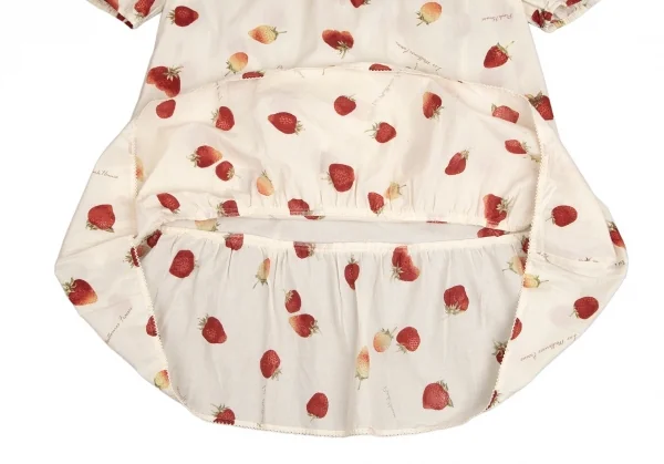 ピンクハウスPINK HOUSE ストロベリー総柄リボンデザイン半袖チュニックワンピース アイボリーM位 K-102679_010