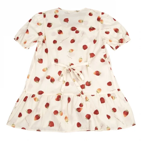 ピンクハウスPINK HOUSE ストロベリー総柄リボンデザイン半袖チュニックワンピース アイボリーM位 K-102679_011