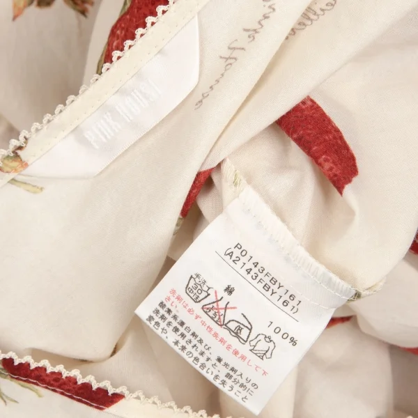 ピンクハウスPINK HOUSE ストロベリー総柄リボンデザイン半袖チュニックワンピース アイボリーM位 K-102679_017