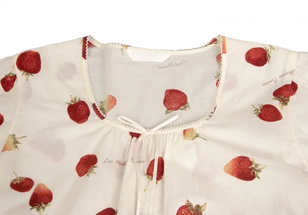 ピンクハウスPINK HOUSE ストロベリー総柄リボンデザイン半袖チュニックワンピース アイボリーM位 K-102679_003