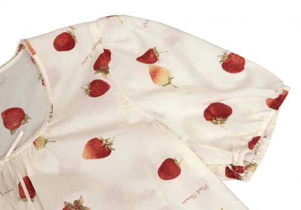 ピンクハウスPINK HOUSE ストロベリー総柄リボンデザイン半袖チュニックワンピース アイボリーM位 K-102679_005