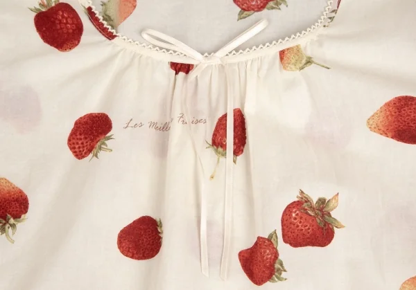 ピンクハウスPINK HOUSE ストロベリー総柄リボンデザイン半袖チュニックワンピース アイボリーM位 K-102679_006