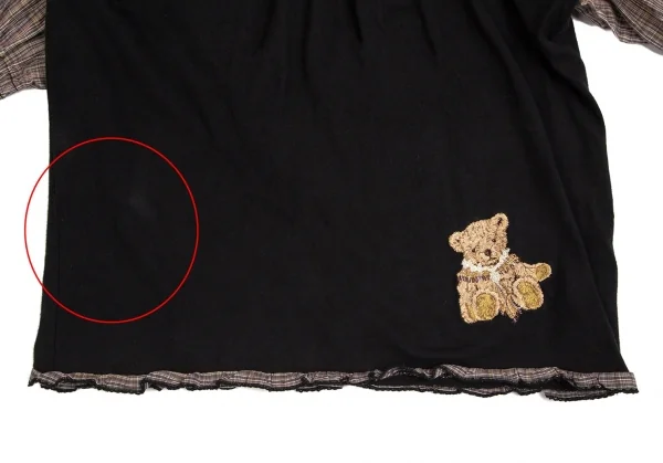 ピンクハウスPINK HOUSE ベアー刺繍袖チェック切替トップス 黒L K-102686_008