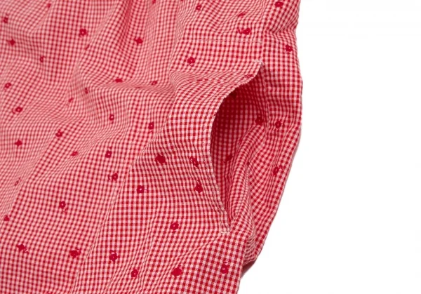 ピンクハウスPINK HOUSE 花柄ギンガムチェックフリルネックリボンデザインシャツ 赤白M位 K-102687_012