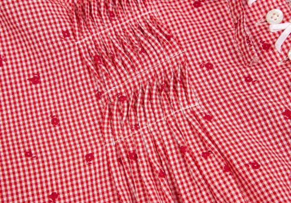 ピンクハウスPINK HOUSE 花柄ギンガムチェックフリルネックリボンデザインシャツ 赤白M位 K-102687_013