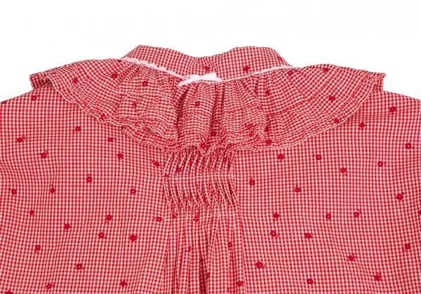 ピンクハウスPINK HOUSE 花柄ギンガムチェックフリルネックリボンデザインシャツ 赤白M位 K-102687_016