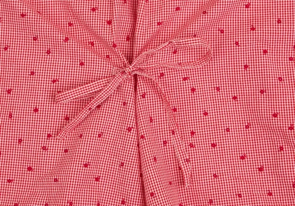ピンクハウスPINK HOUSE 花柄ギンガムチェックフリルネックリボンデザインシャツ 赤白M位 K-102687_017