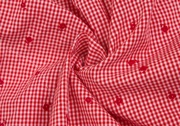 ピンクハウスPINK HOUSE 花柄ギンガムチェックフリルネックリボンデザインシャツ 赤白M位 K-102687_019