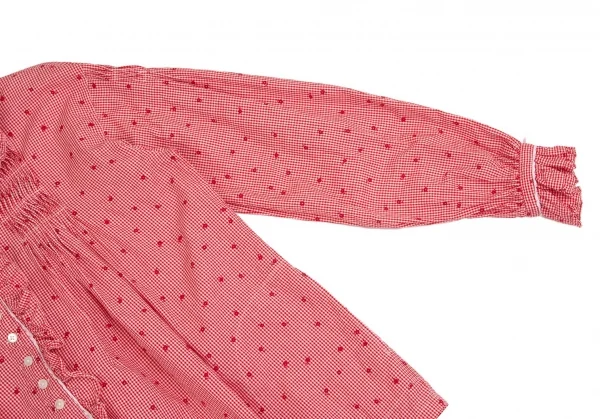 ピンクハウスPINK HOUSE 花柄ギンガムチェックフリルネックリボンデザインシャツ 赤白M位 K-102687_004